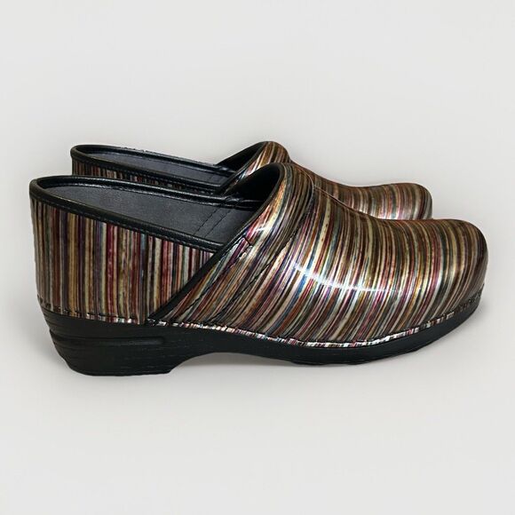 DANSKO XP SLIP-ON Professional Clog Womens 41 (US 10½-11) Patent Leather Stripes - Picture 1 of 12